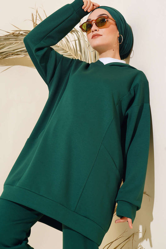 Torba Cepli Kapüşonlu İkili Takım Zümrüt Yeşili