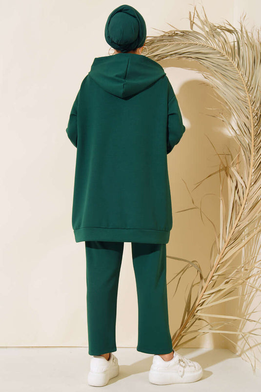 Torba Cepli Kapüşonlu İkili Takım Zümrüt Yeşili