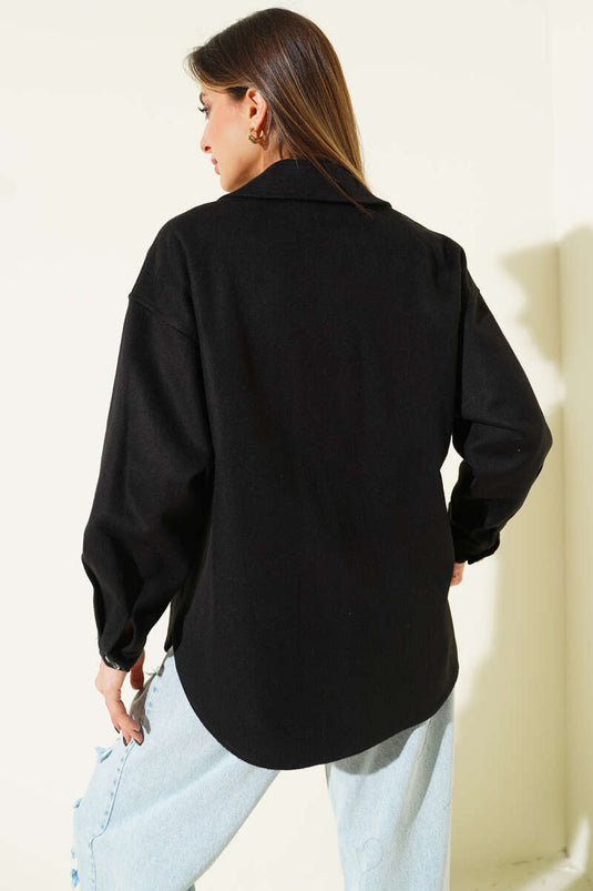 Veste en cachemire noir avec poches plaquées