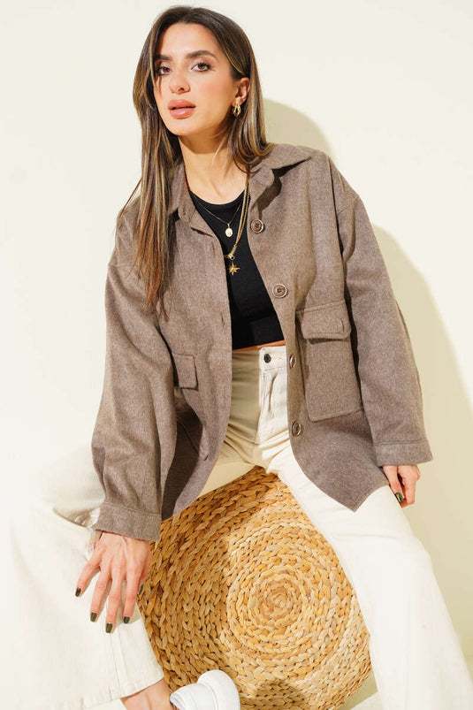 Veste en cachemire effet vison avec poches plaquées