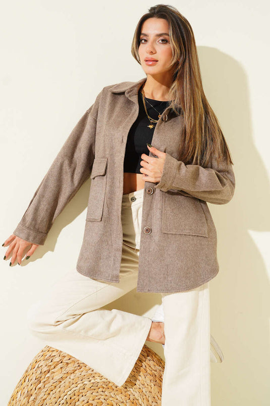 Veste en cachemire effet vison avec poches plaquées