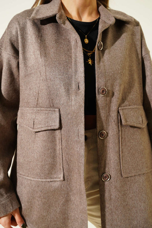 Veste en cachemire effet vison avec poches plaquées