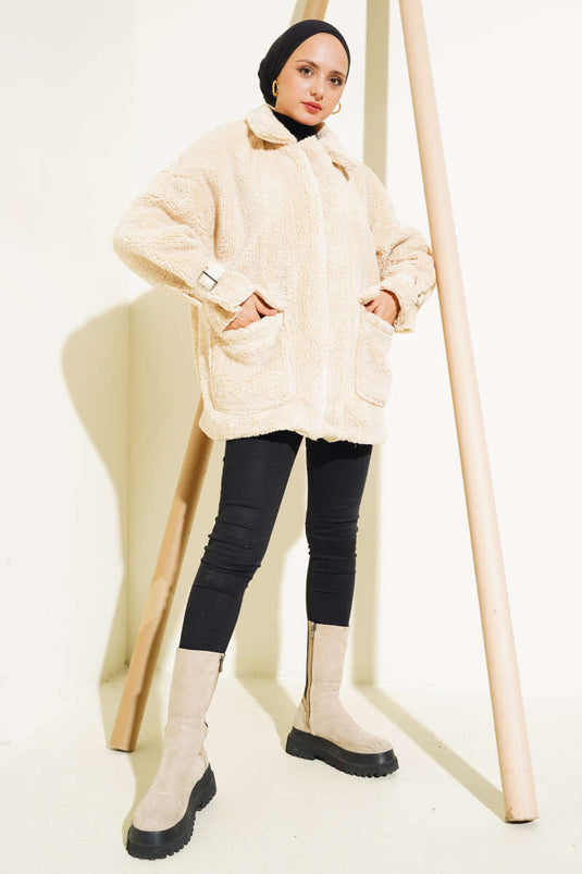 Toylor Zippered Plush Coat Latte