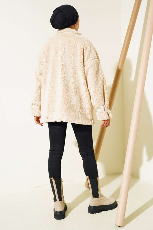 Toylor Zippered Plush Coat Latte