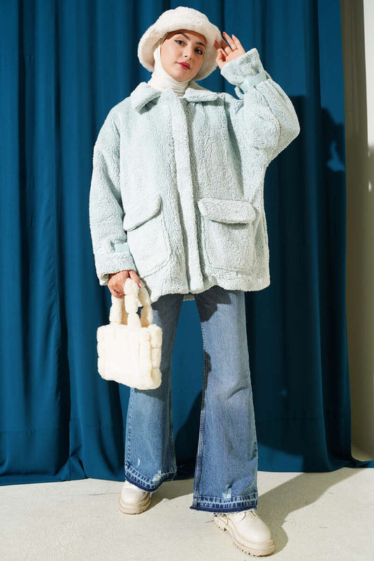 Veste en peluche Toylor avec fermeture éclair, vert turquoise