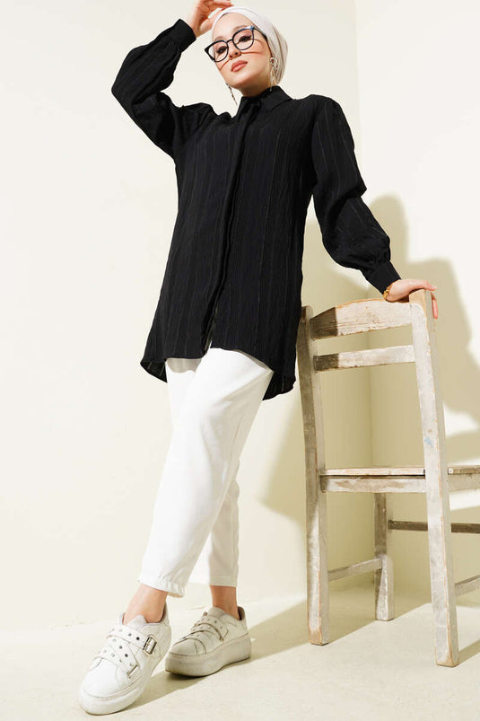 Transparant gestreept basic shirt zwart