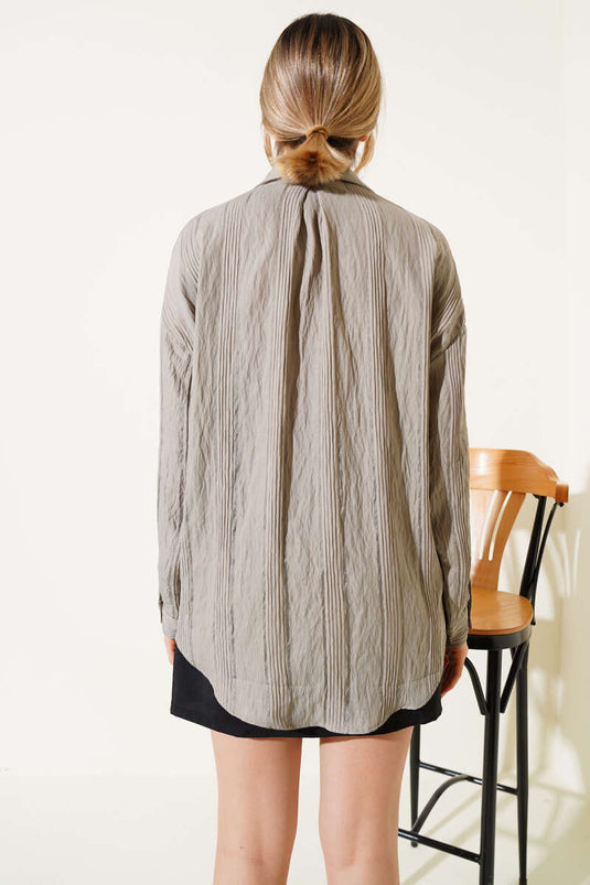 Transparent Striped Pocket Casual Shirt Mink