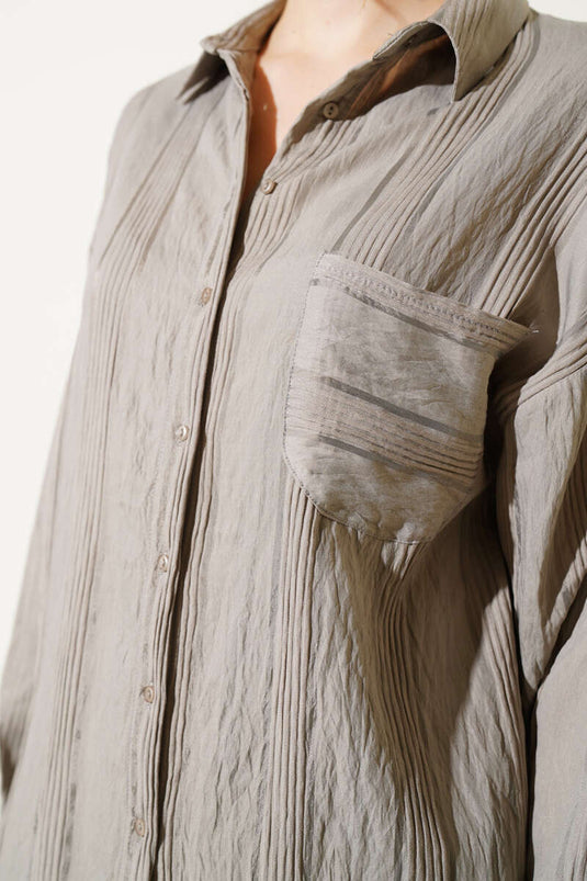 Chemise décontractée à poches rayées transparentes couleur vison