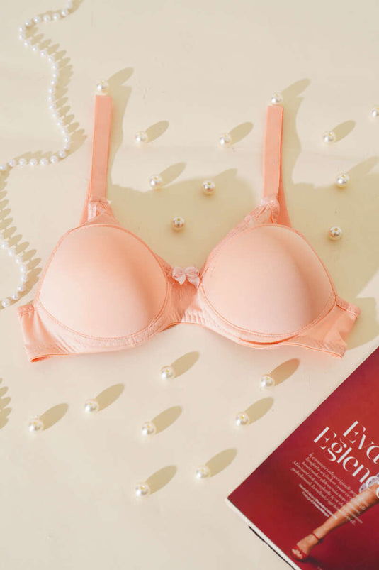 Soutien-gorge rembourré transparent à décolleté plongeant couleur saumon