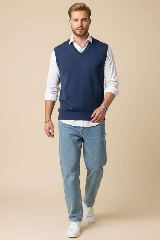 Pull sans manches pour homme Triko indigo