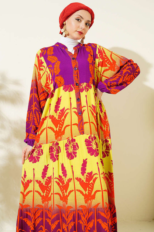 Robe à motif Tropik avec demi-boutons, couleur mauve