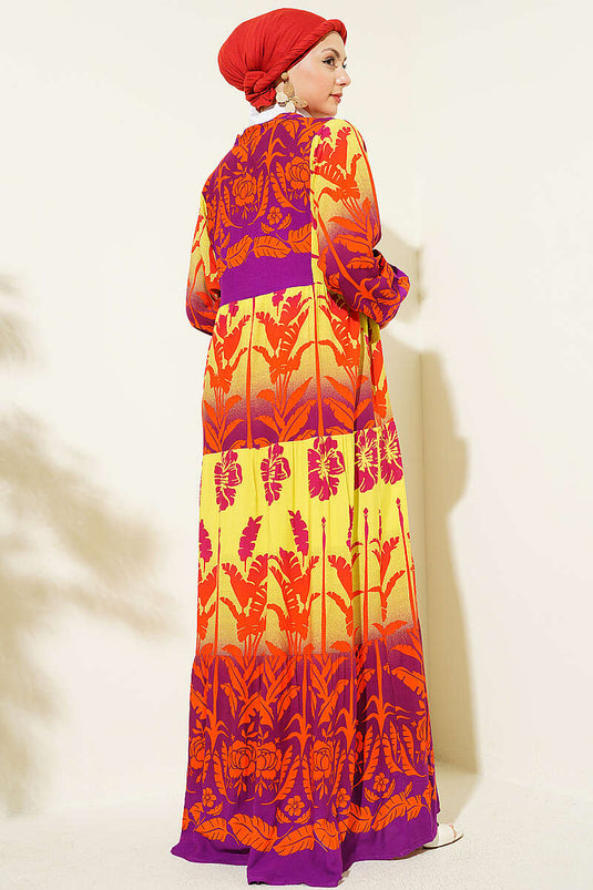 Robe à motif Tropik avec demi-boutons, couleur mauve