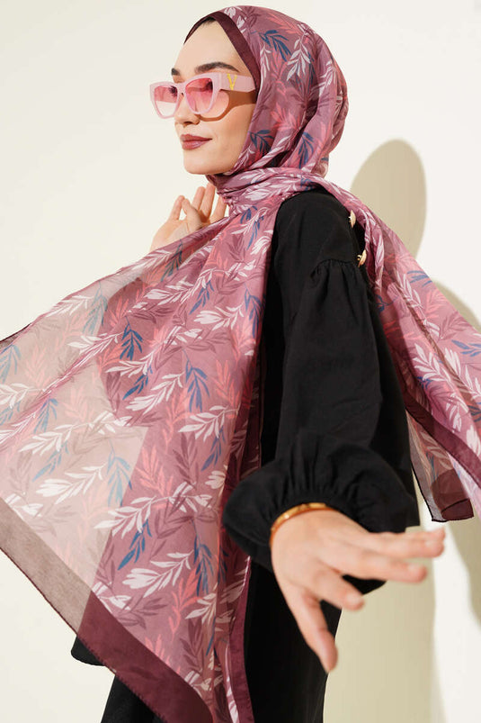 وشاح بنقشة أوراق استوائية، بني داكن