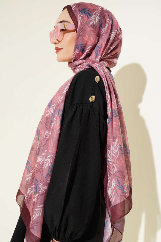 وشاح بنقشة أوراق استوائية، بني داكن