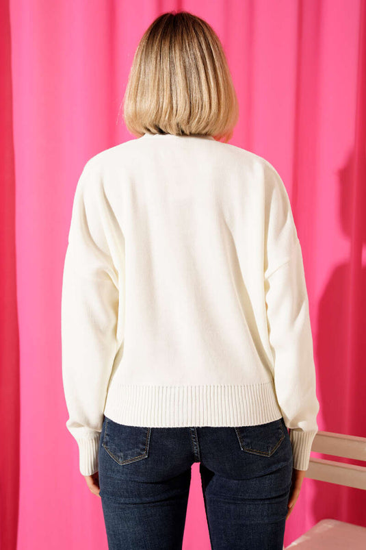 Mesh Flower Buttoned Knitted Short Cardigan Beige Pink