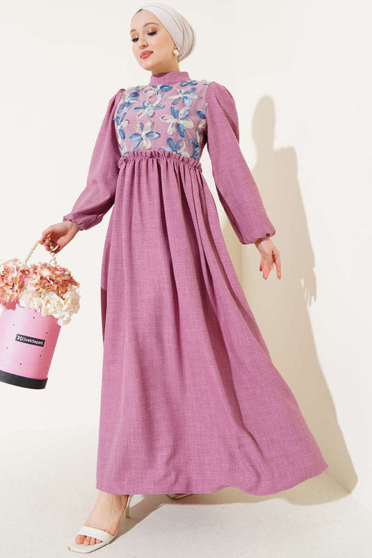 Tulle Floral Dress Dusty Rose