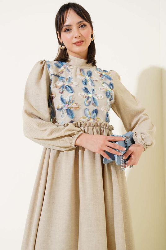 Tül Çiçekli Elbise Taş