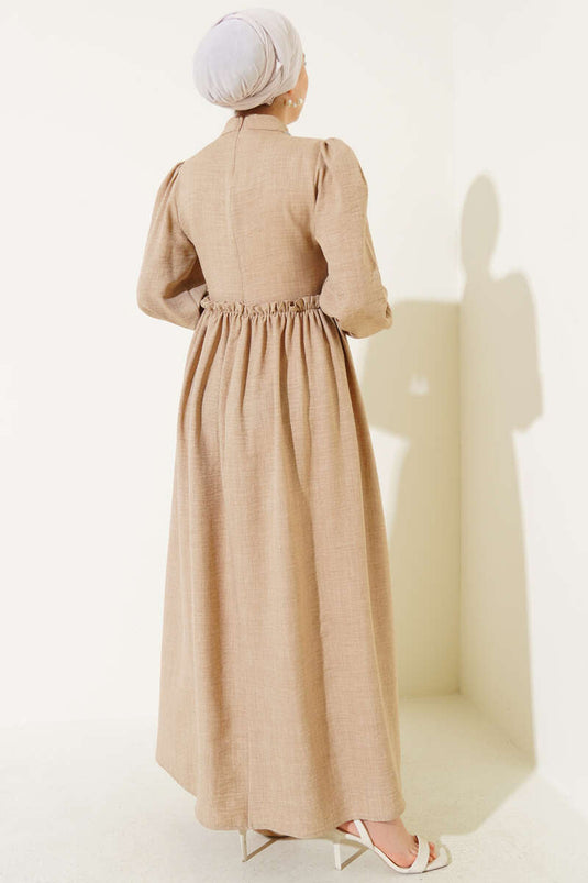 Tül Çiçekli Elbise Vizon