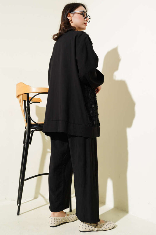 Tulle floreale con cerniera due pezzi set nero