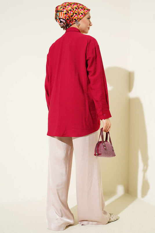 Bluse mit Tüllblumen und Steinverzierung, Bordeaux
