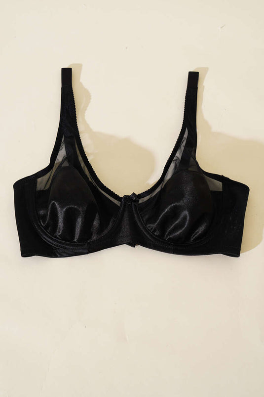 Tül Detaylı Desteksiz Toparlayıcı Sütyen Siyah