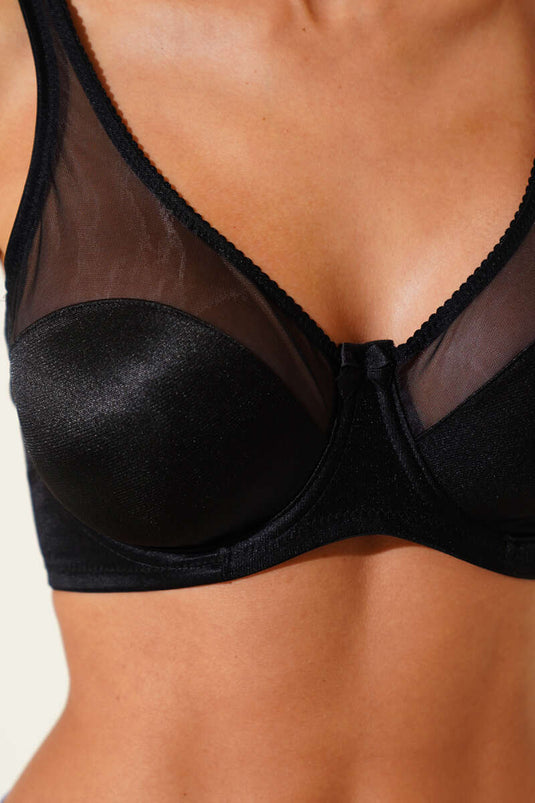 Tül Detaylı Desteksiz Toparlayıcı Sütyen Siyah