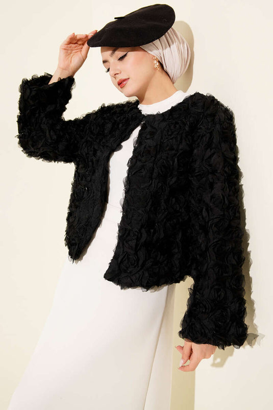 Veste à fleurs en tulle noire