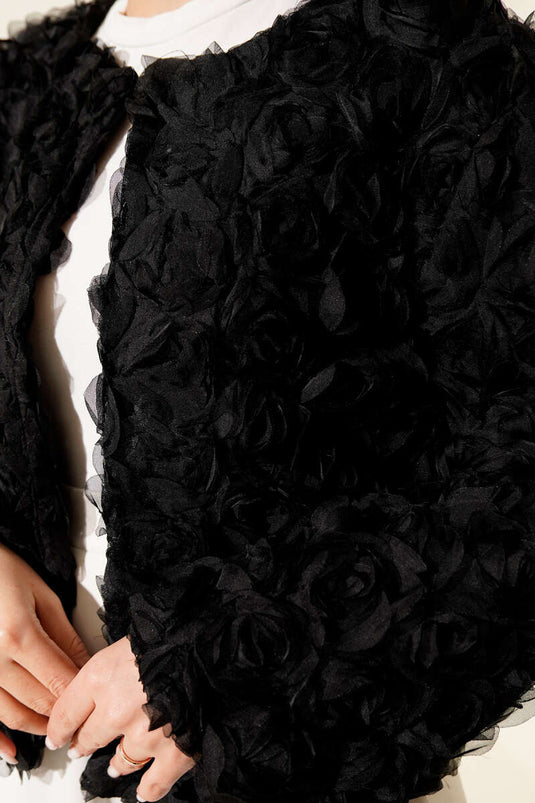 Veste à fleurs en tulle noire