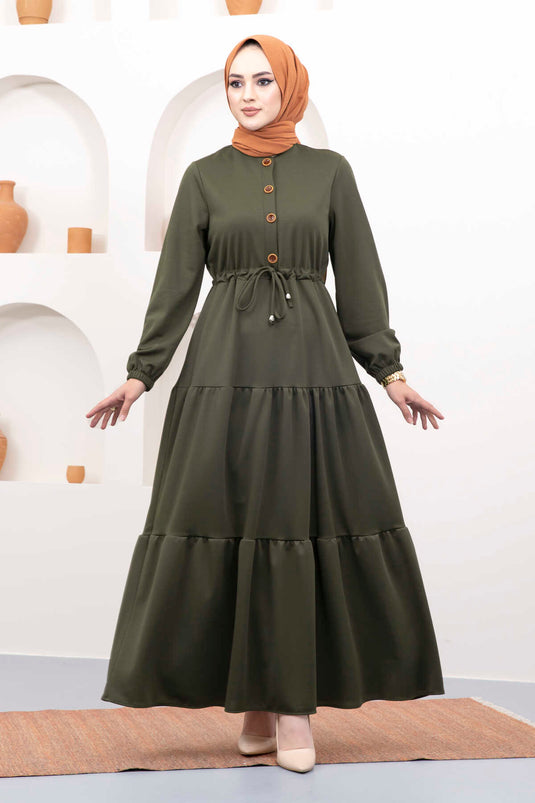 فستان حجاب بحزام نفق كاكي