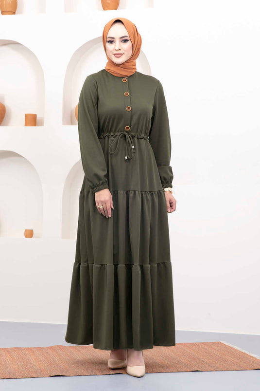 Robe Hijab Ceinturée Tunnel Kaki