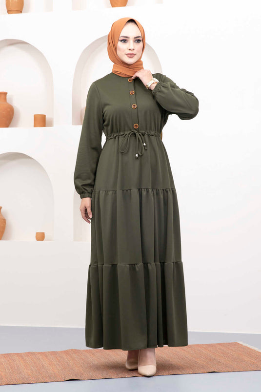 فستان حجاب بحزام نفق كاكي