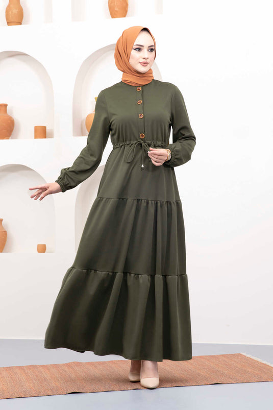 فستان حجاب بحزام نفق كاكي