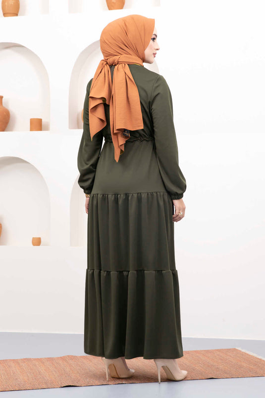 فستان حجاب بحزام نفق كاكي