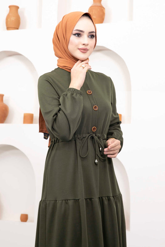 Robe Hijab Ceinturée Tunnel Kaki