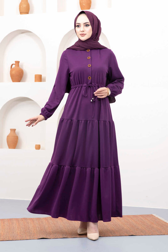 Tunnel Belted Hijab Dress Purple