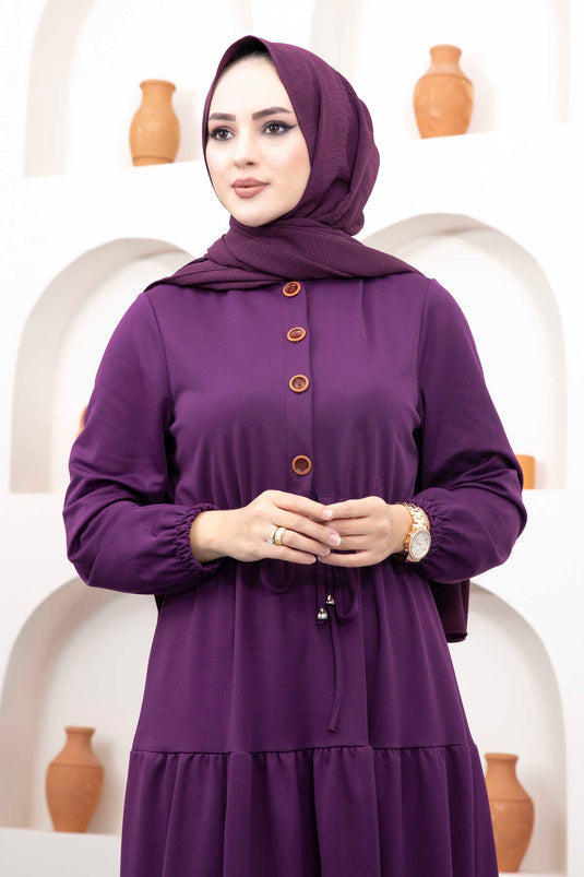 Tunnel Belted Hijab Dress Purple