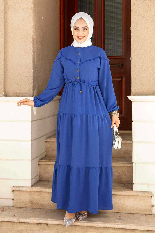 Belted Tunic Dress In Indigo
