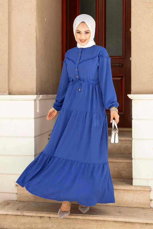 Belted Tunic Dress In Indigo