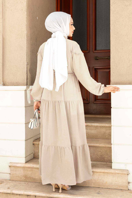 Tünel Kuşaklı Elbise Krem