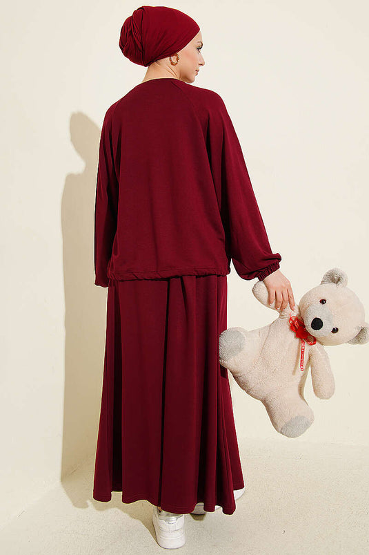 طقم تونيلي بحزام ورباط وتنورة لويشا بلون المردم