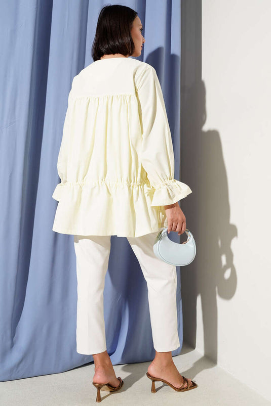 Tunneled Pleated Kimono Yellow