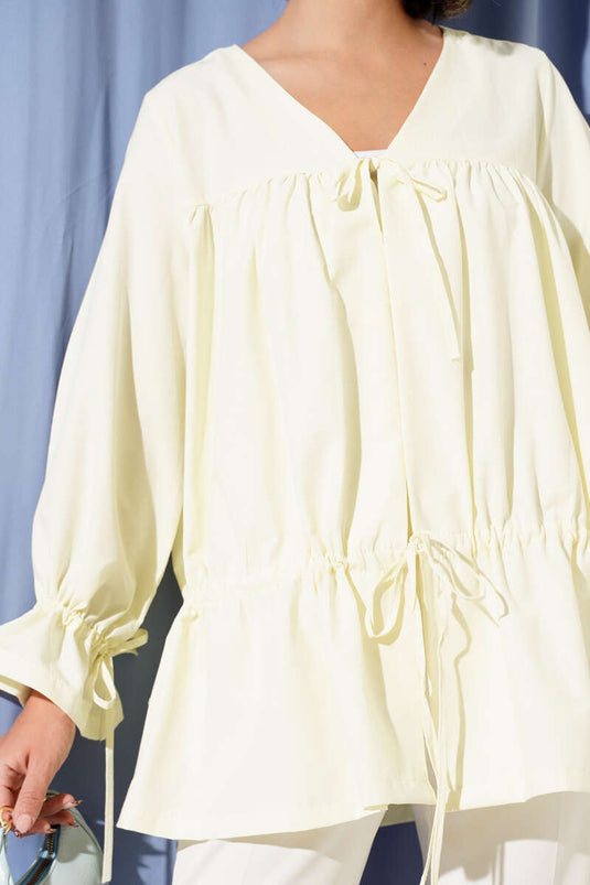 Tunneled Pleated Kimono Yellow