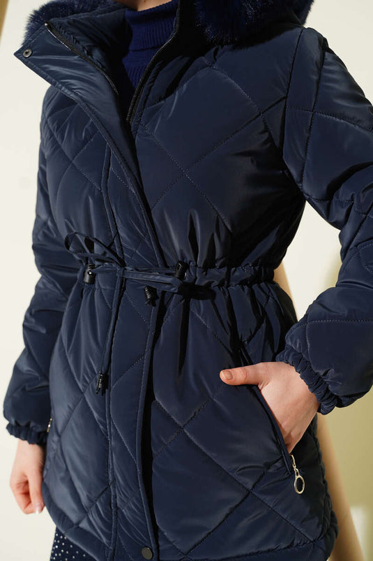 Tunnel Hooded Short Quilted Jacket Navy Blue