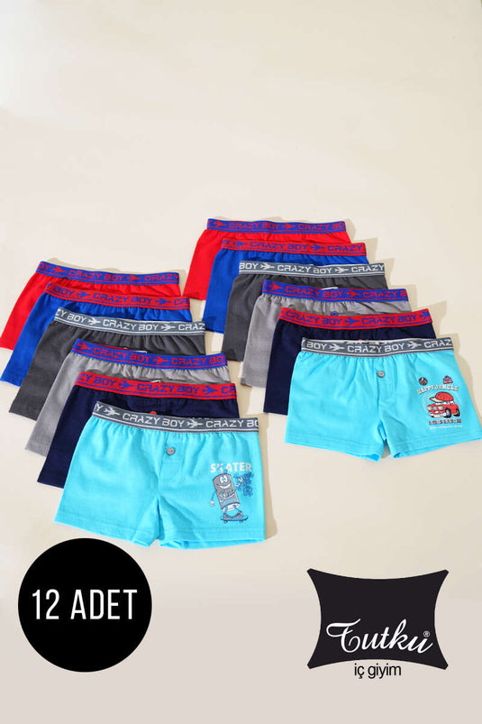 Lot de 12 boxers imprimés en élasthanne pour garçons Tutku