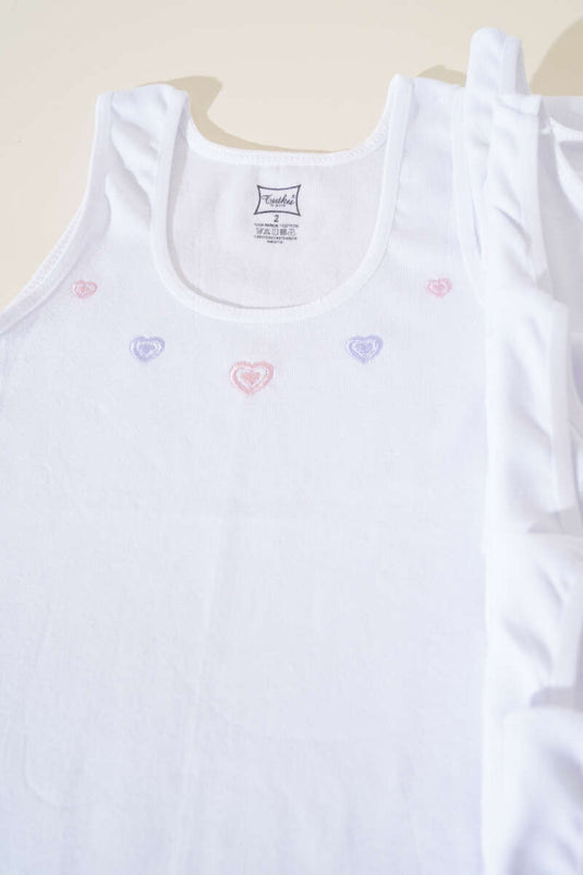 Passion 6-Piece Embroidered Wide Strap Girl's Undershirt White