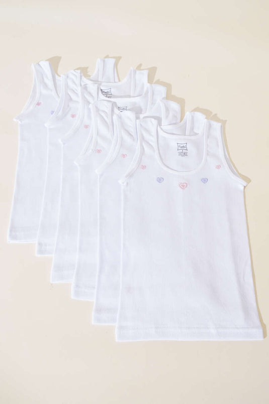 Passion 6-Piece Embroidered Wide Strap Girl's Undershirt White