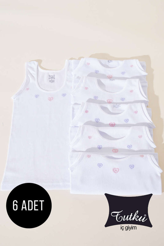 Passion 6-Piece Embroidered Wide Strap Girl's Undershirt White