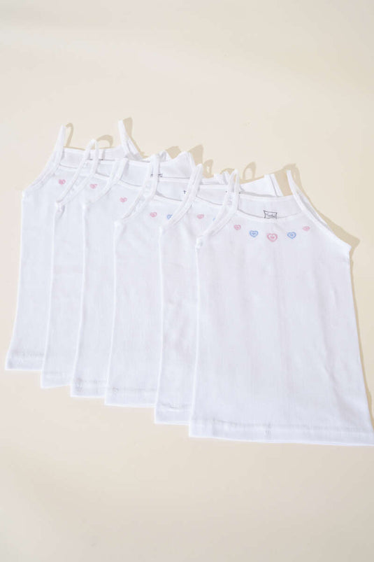 Tutku 6'lı İşlemeli İp Askılı Kız Çocuk Atlet Beyaz