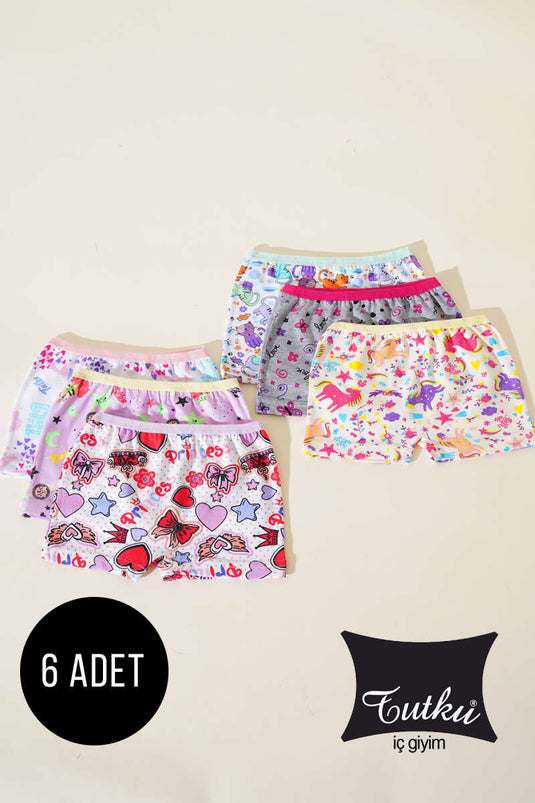 Passion 6-Piece Girls Elastane Print Shorts Combination