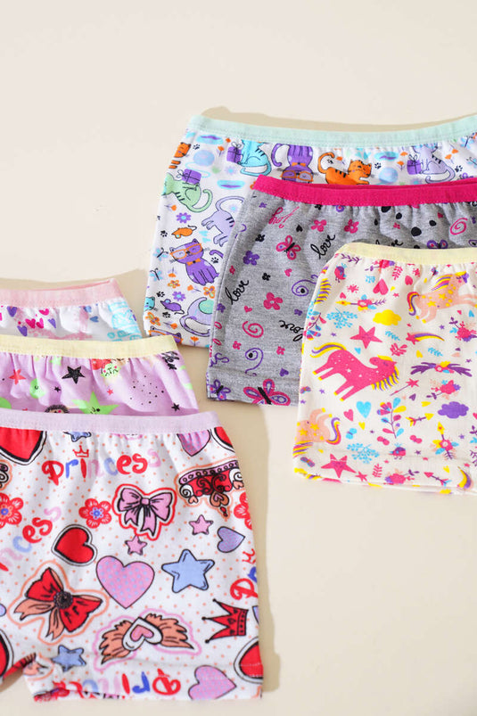 Passion 6-Piece Girls Elastane Print Shorts Combination